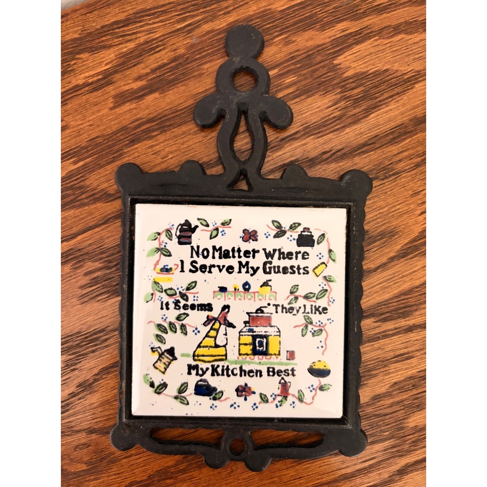 Small Vintage Cast Iron Trivet Ceramic Tile My Kitchen Best Folk Art Wall Decor
